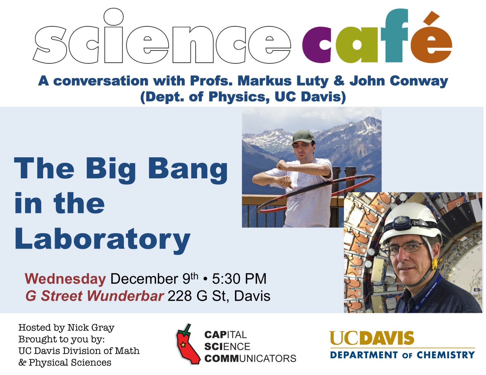 Poster for the December 9th Davis Science Cafe in 2015.