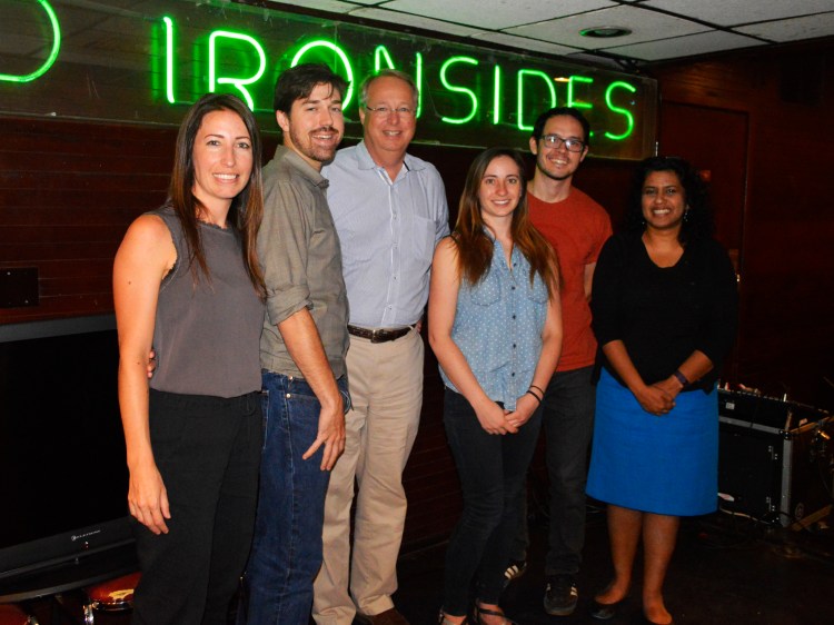 Sac Science Distilled collaborators from left to right: Jenna Savage, Development Associate, Powerhouse Science Center; Don Gibson, CapSciComm Student Membership Chair; Harry Laswell, Executive Director, Powerhouse Science Center; Nicole Soltis; Bobby Castagna; Rita Hoffstadt, Deputy Director, Powerhouse Science Center.