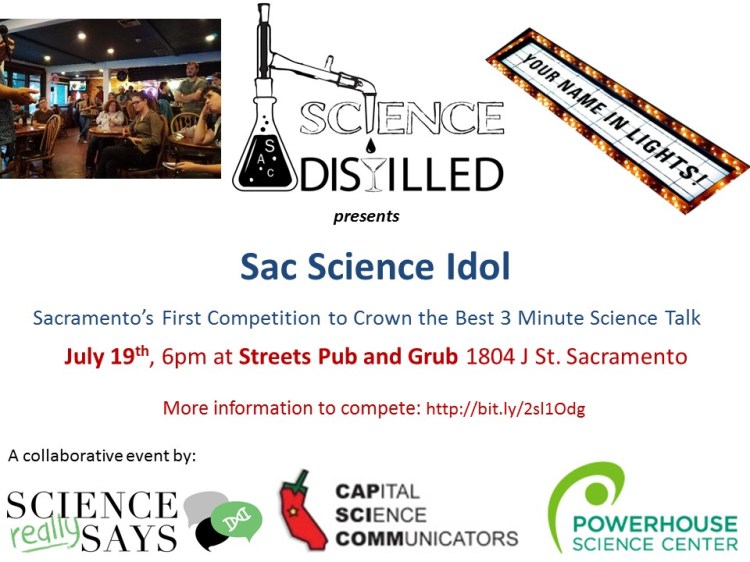 A poster for the Sac Science Idol competition.